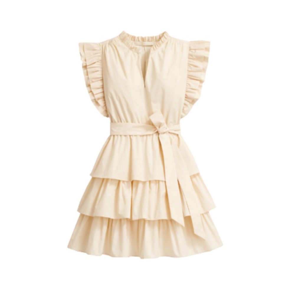 Marie Oliver Emery Mini Dress Womens Small Macadamia Cream VNeck Flutter Sleeve